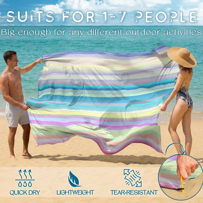 BYDOLL Beach Blanket Waterproof Sandproof Large Sand Free,78''X81''/10'X9' Oversized Sandless Lightweight Blanket Picnic Mat for Beach Travel Camping Hiking with Stakes