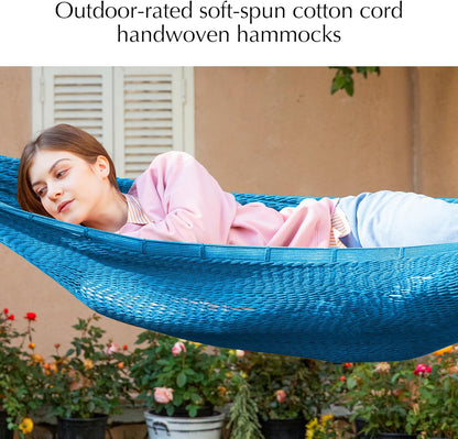 PNAEUT Handwoven Mayan Hammocks, Double Rope Hammock for Outdoor Outside & Indoor, Thick Soft 600 lbs Capacity Heavy-Duty, Includes Tree Straps, Carabiners & Carrying Bag (Nature, X-Large)
