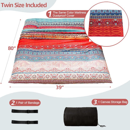MAXYOYO Bohemian Retro Mattress Boho Floral Japanese Futon Mattress Tatami Floor Mat Foldable Portable Camping, Sleeping Pad, Lounger Couch Bed Full Size