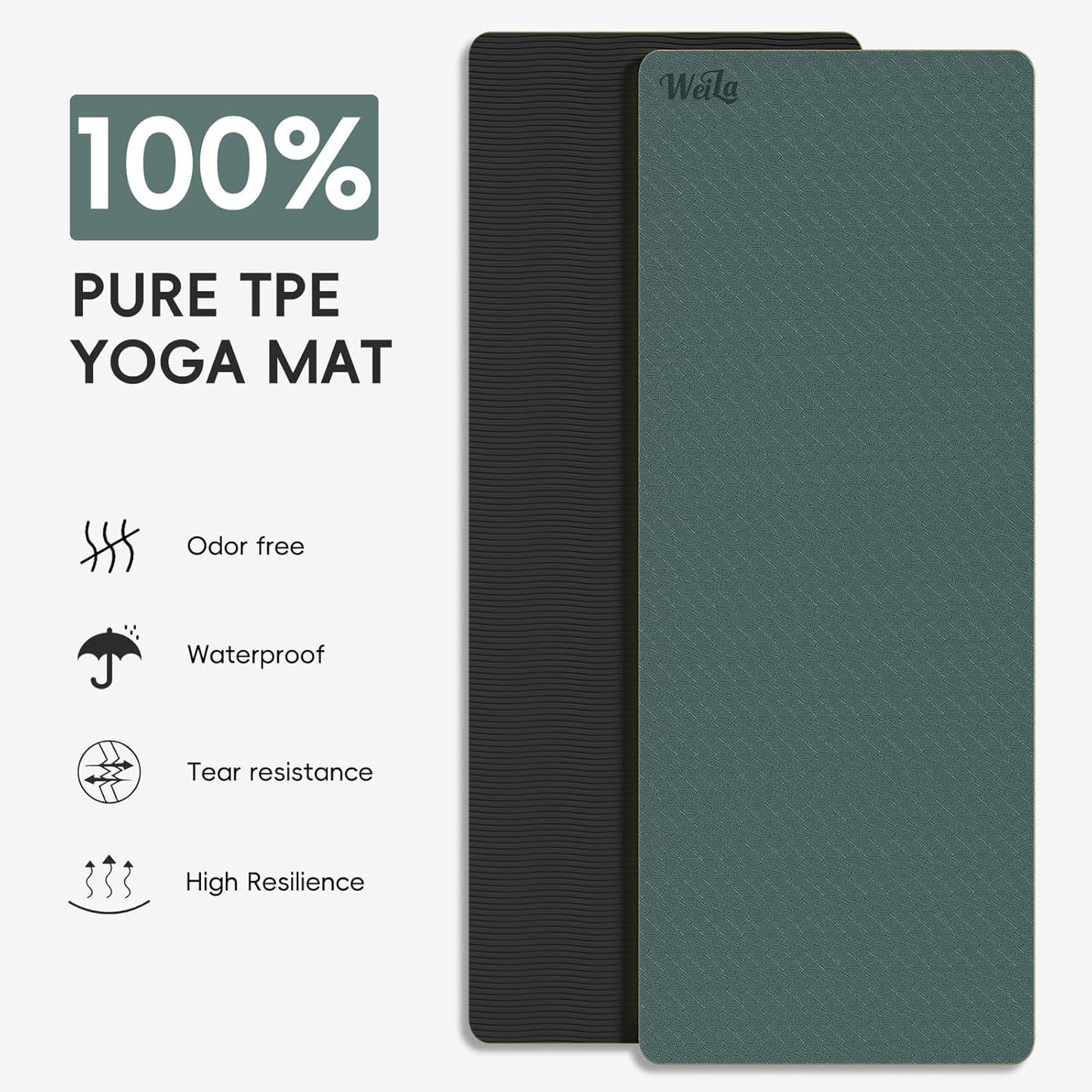 WEILA Extra Thick 10mm Yoga Mat - Non-Slip TPE Fitness Mat for Yoga, Pilates & Workout, 76"x28" Large Dual-Color with Carry Strap for Travel, Gym, Home
