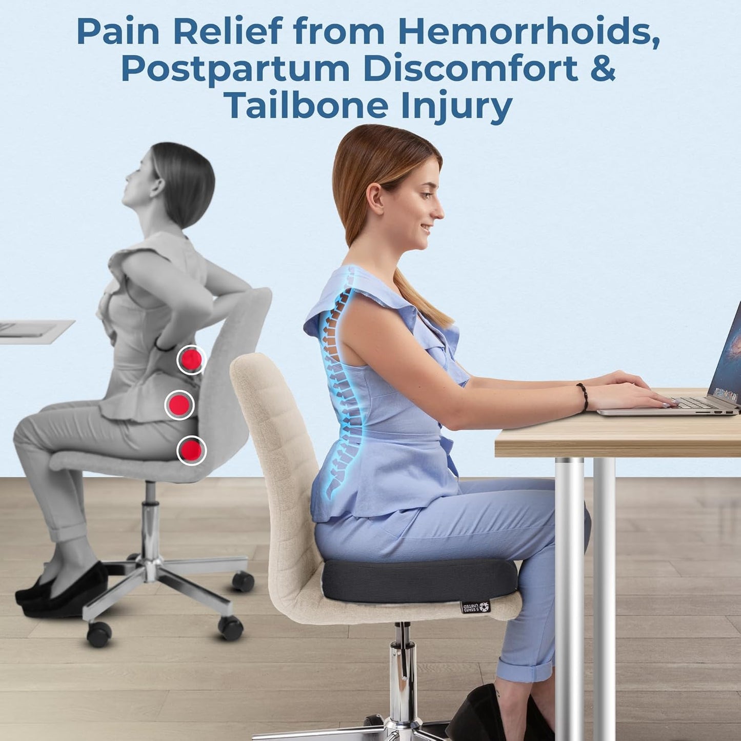 5 STARS UNITED Donut Pillow Hemorrhoid Tailbone Cushion – Large Floor Cushion for Pain Relief – Coccyx, Prostate, Sciatica, Pelvic Floor, Pressure Sores, Pregnancy, Postpartum Recovery, Black