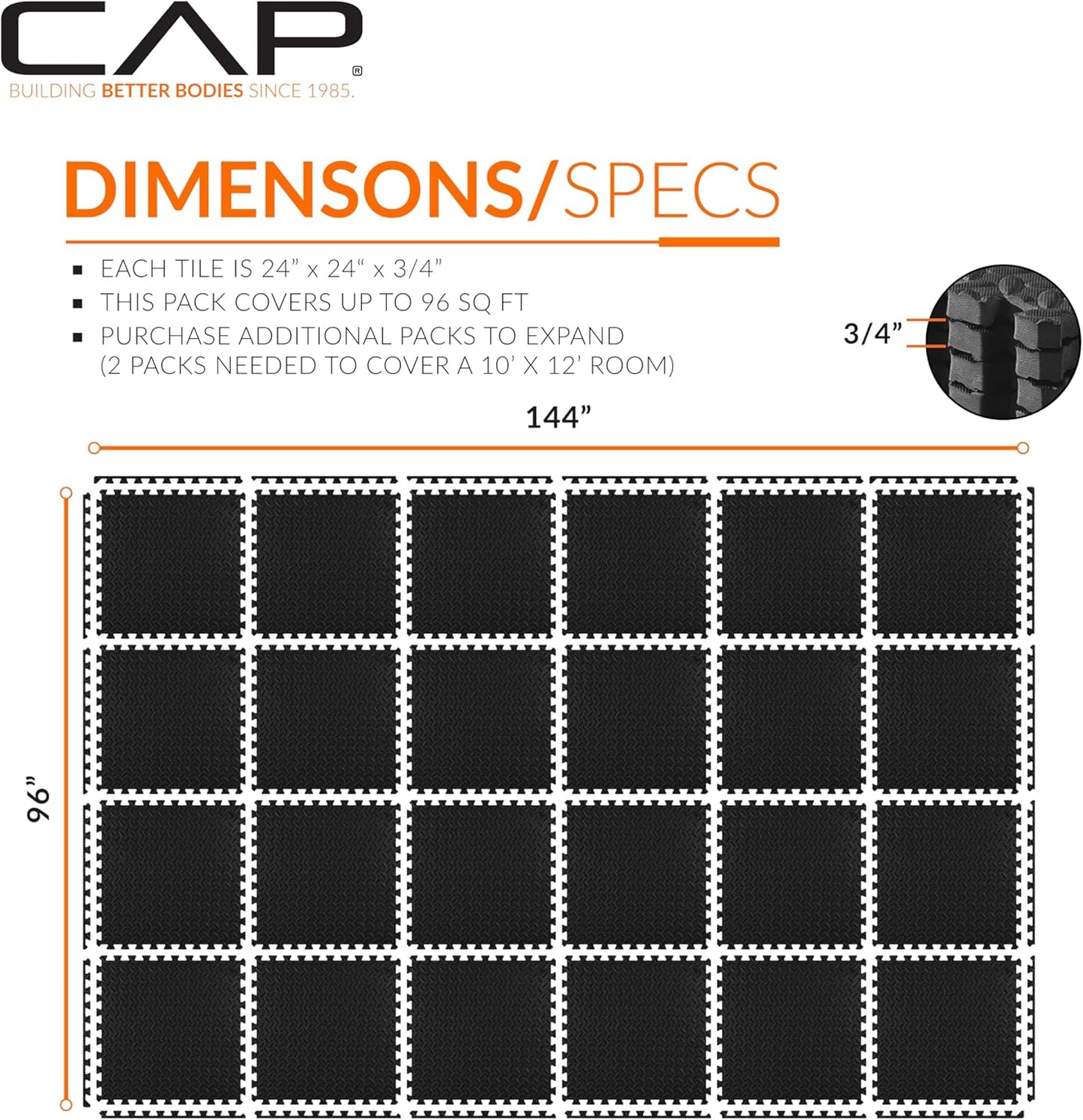 CAP Puzzle Exercise Mats | 3/4” Thick EVA Interlocking Foam Tiles for Home Gym Flooring | Multiple Options