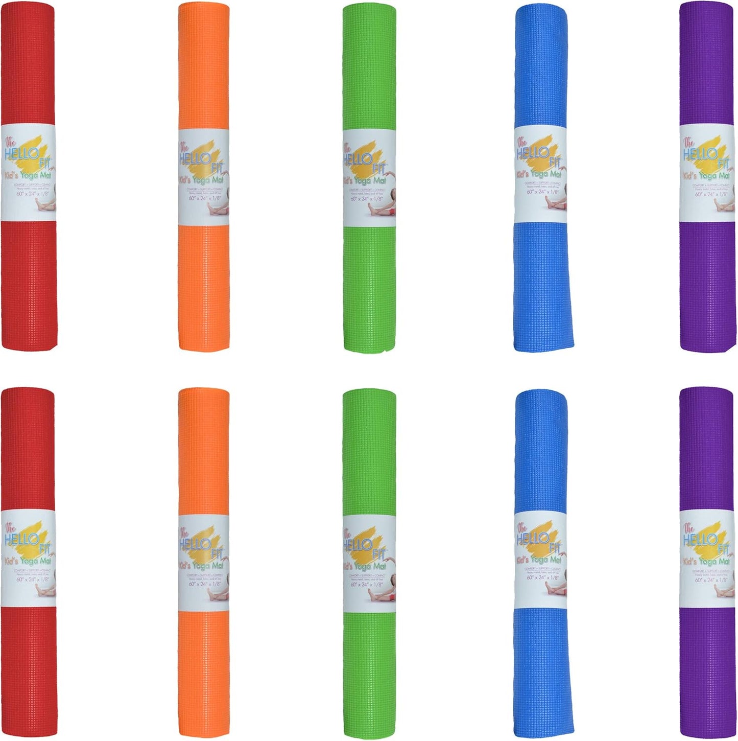 Kids Yoga Mats, 60" x 24" Exercise Mats, 4mm Non Slip Yoga Mat for Boys and Girls, Easy to Clean Kid's Workout Mat, 10 Pack