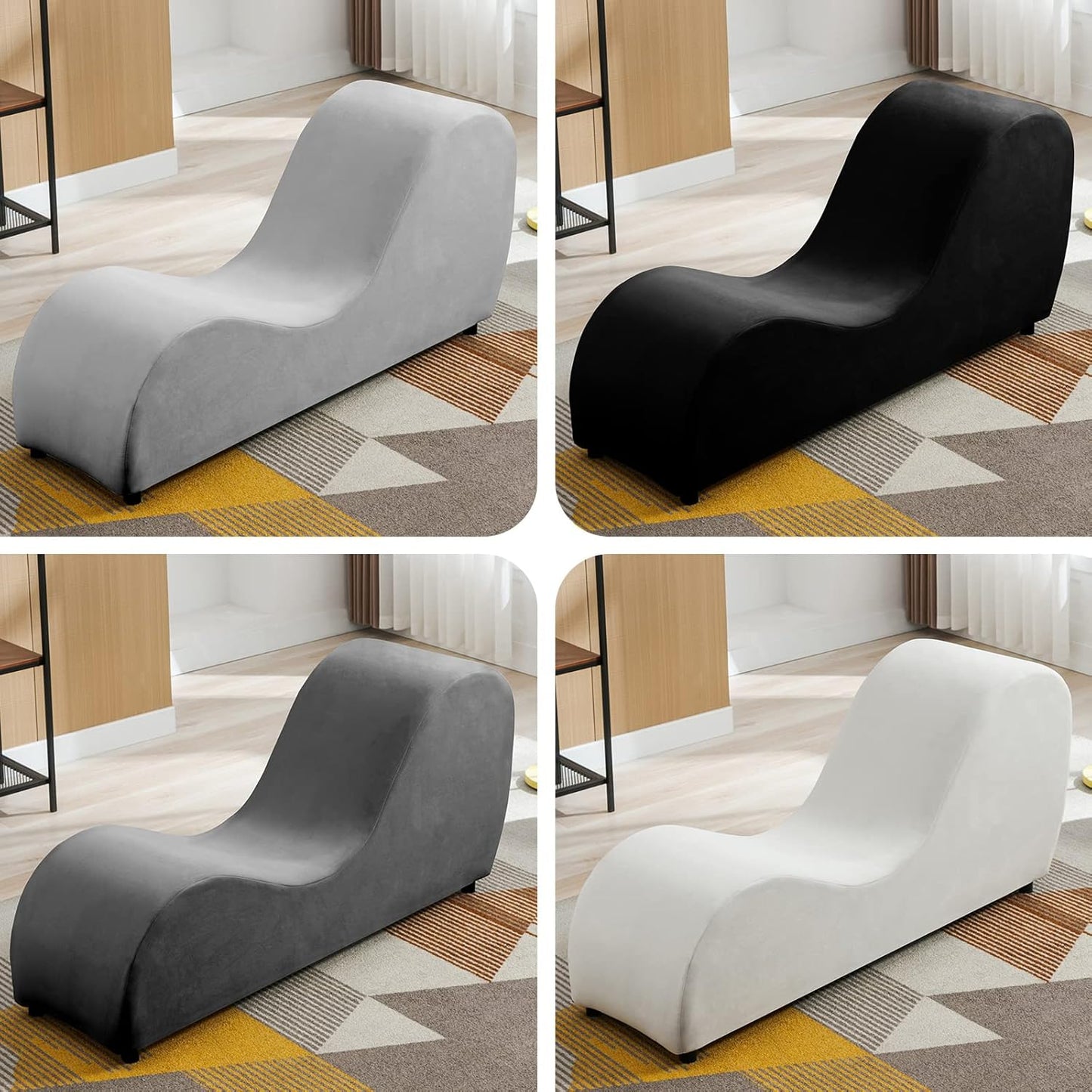 MUZZ Yoga Chairs for Adults, Velvet Yoga Chaise Lounge for Adult Exercise, Stretching, Relaxation, Modern Curved Tantra Chairs for Bedroom,Living Room(Dark Grey)