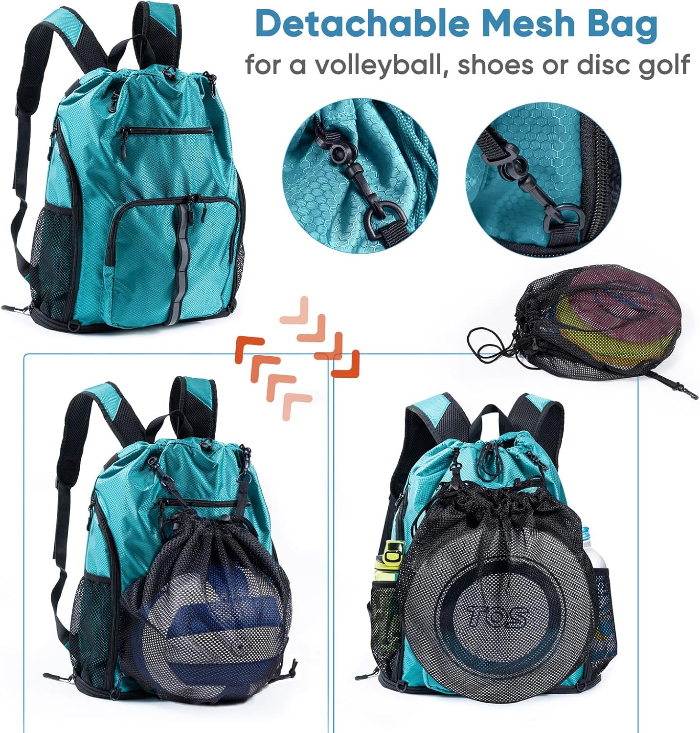 Large Beach Backpack Waterproof Sandproof - Customized Oversized Drawstring Pool Bag with Shoe Compartment for Toiletries, Towels, Gym, Travel