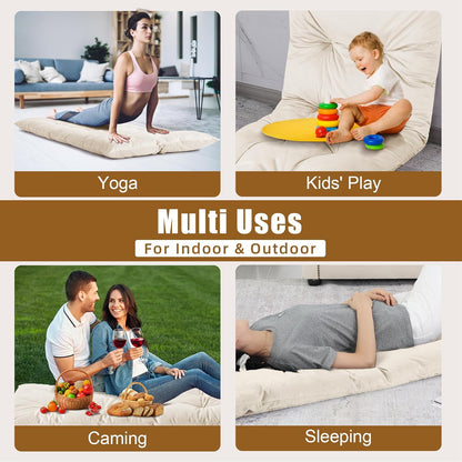 HOMBYS Floor Lounger Pillow Foldable and Tufted Design Long Floor Cushion for Yoga, Reading, Sleeping, Meditation, Elastic Band for Roll Up and Easy Storage, Machine Washable, Dark Grey, 74"x27"