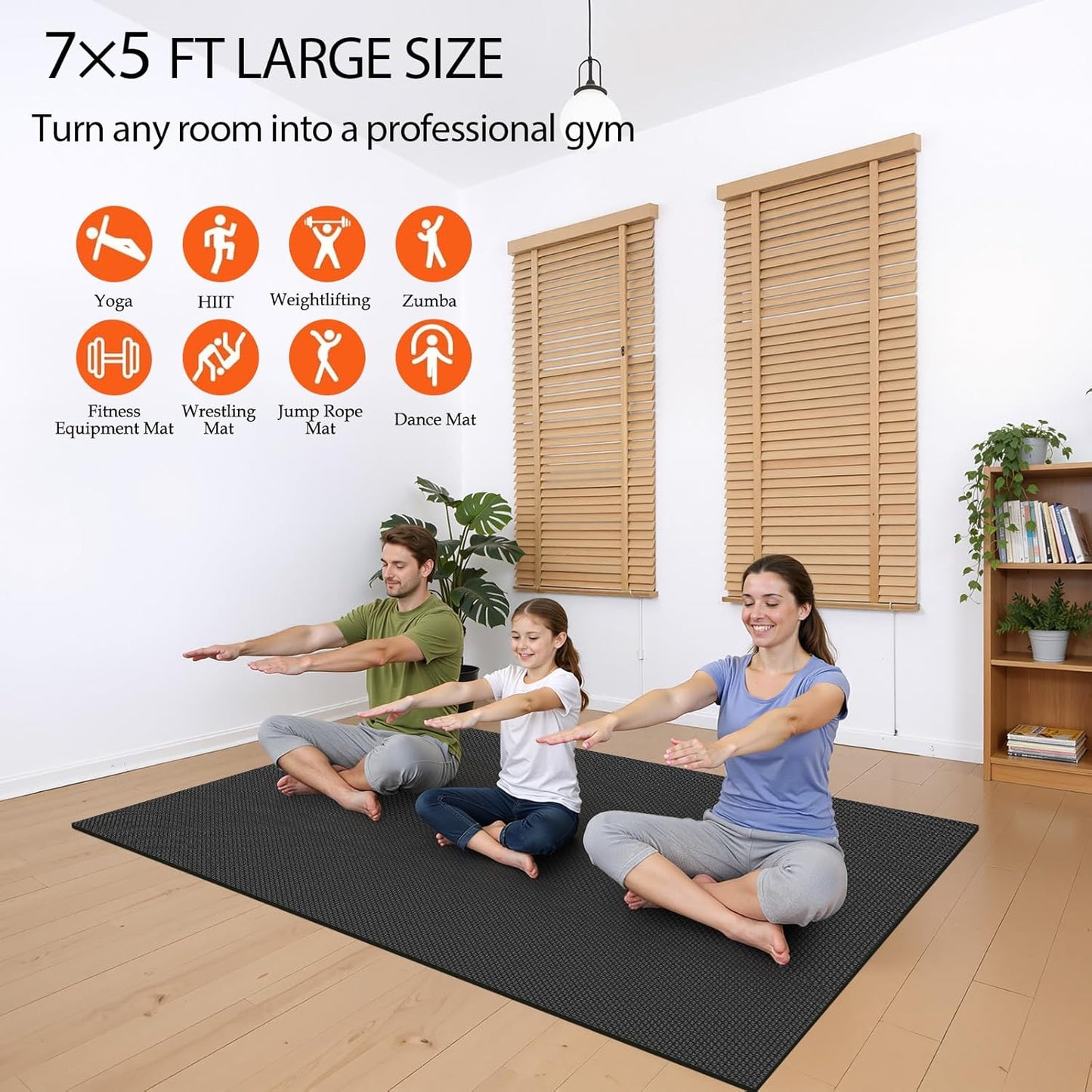 VTORY 7mm Large Workout Mat 7×5 ft – Extra Large Wide Yoga Mat & Pilates Mat Thick, Non-Slip Exercise Mat for Home Gym, Home Workout, HIIT, Strength, Stretching