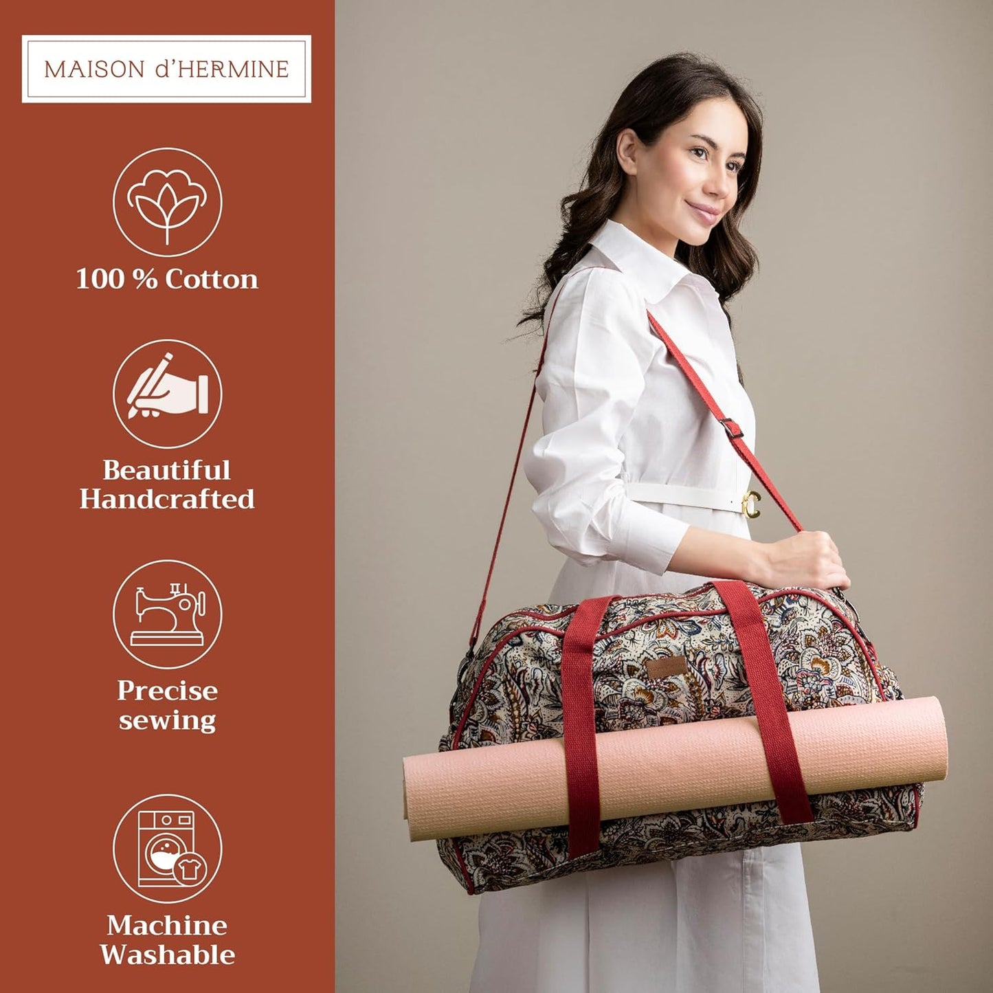 Maison d' Hermine Yoga Mat bag, Cylindrical bag for Woman&Men, yoga mat Bag &Adjustable shoulder straps Yoga Mat Carrier Bag with Drawstring Water Bottle Pocket and zipper pocket Easter Gifts