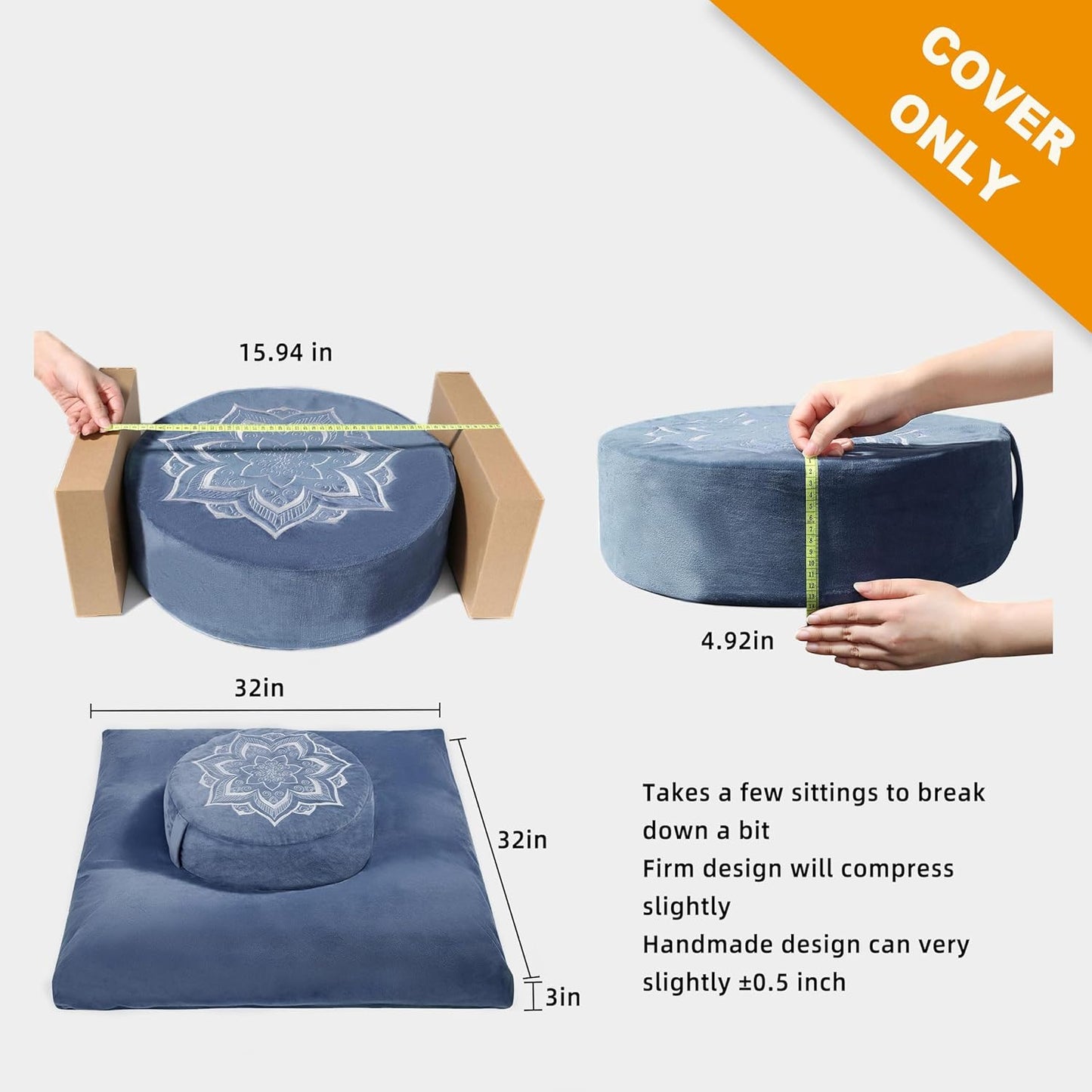 Meditation Zafu Cushion Set,Removable Machine-Washable Luxury Velvet Cover (Blue（Only Cover）)