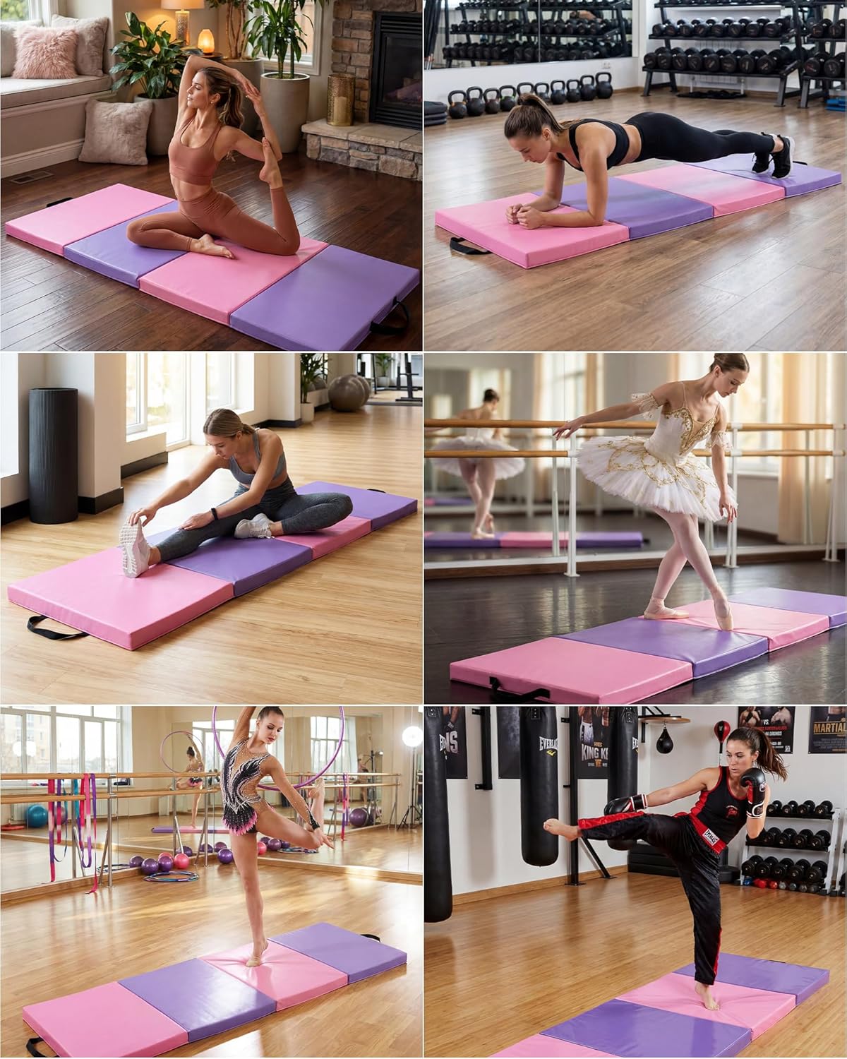 Gymnastics Mat,6x2 Ft(Four-fold) / 6.2x2.6 Ft(Five-fold) Exercise Mats, Gymnastics Tumbling Mats, Thick Portable Home Gym Floor Pad for Yoga, Pilates, Aerobics & Martial Arts Training Children Gifts