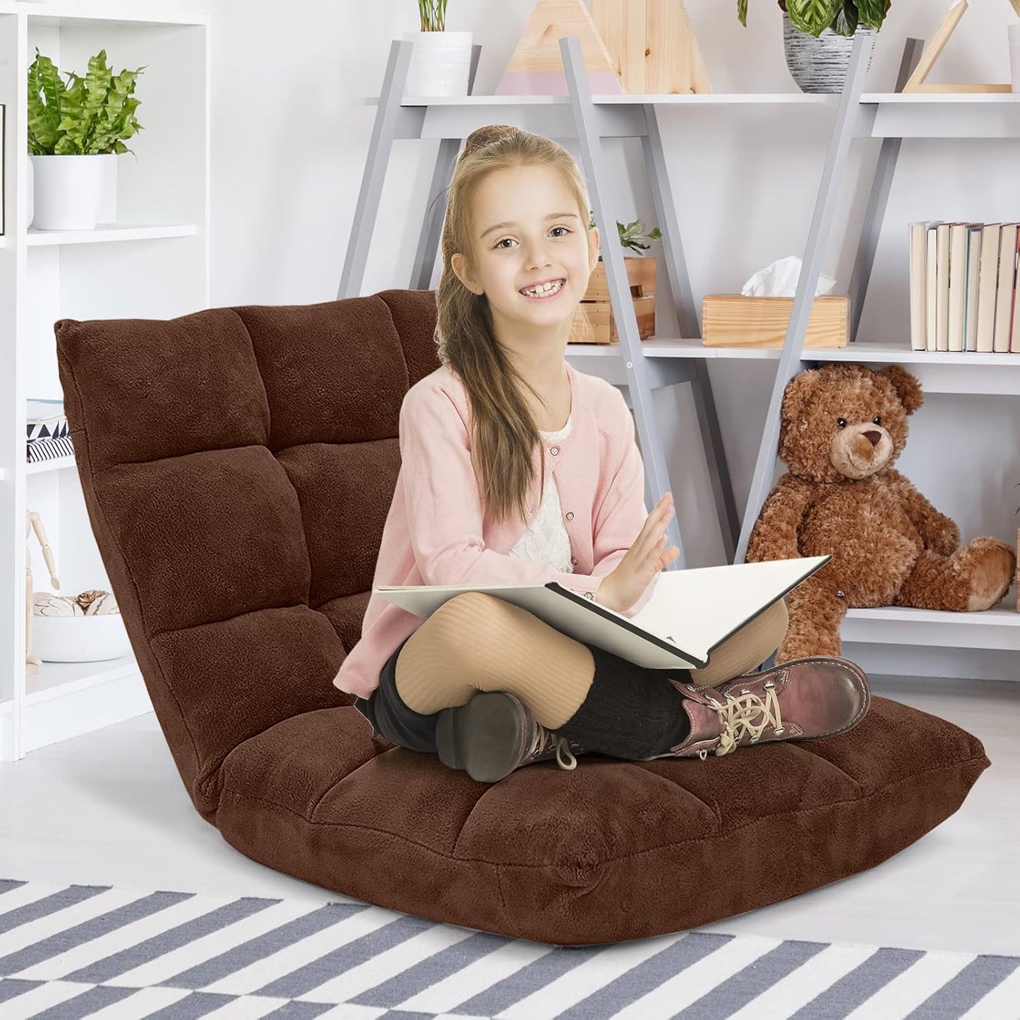Giantex Folding Floor Chair with Back Support, 14 Adjustable Position, Padded Sleeper Bed, Couch Recliner, Gaming Floor Chairs for Adults, Meditation, Living Room (TAN)