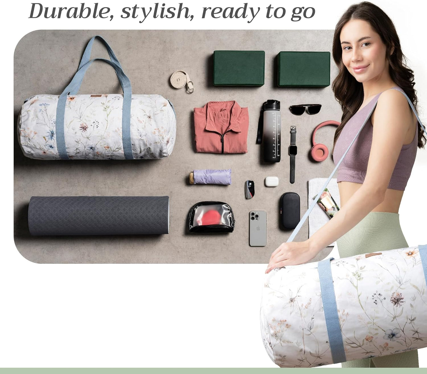 Maison d' Hermine Yoga Mat bag, Cylindrical bag for Woman&Men, yoga mat Bag &Adjustable shoulder straps Yoga Mat Carrier Bag with Drawstring Water Bottle Pocket and zipper pocket Easter Gifts