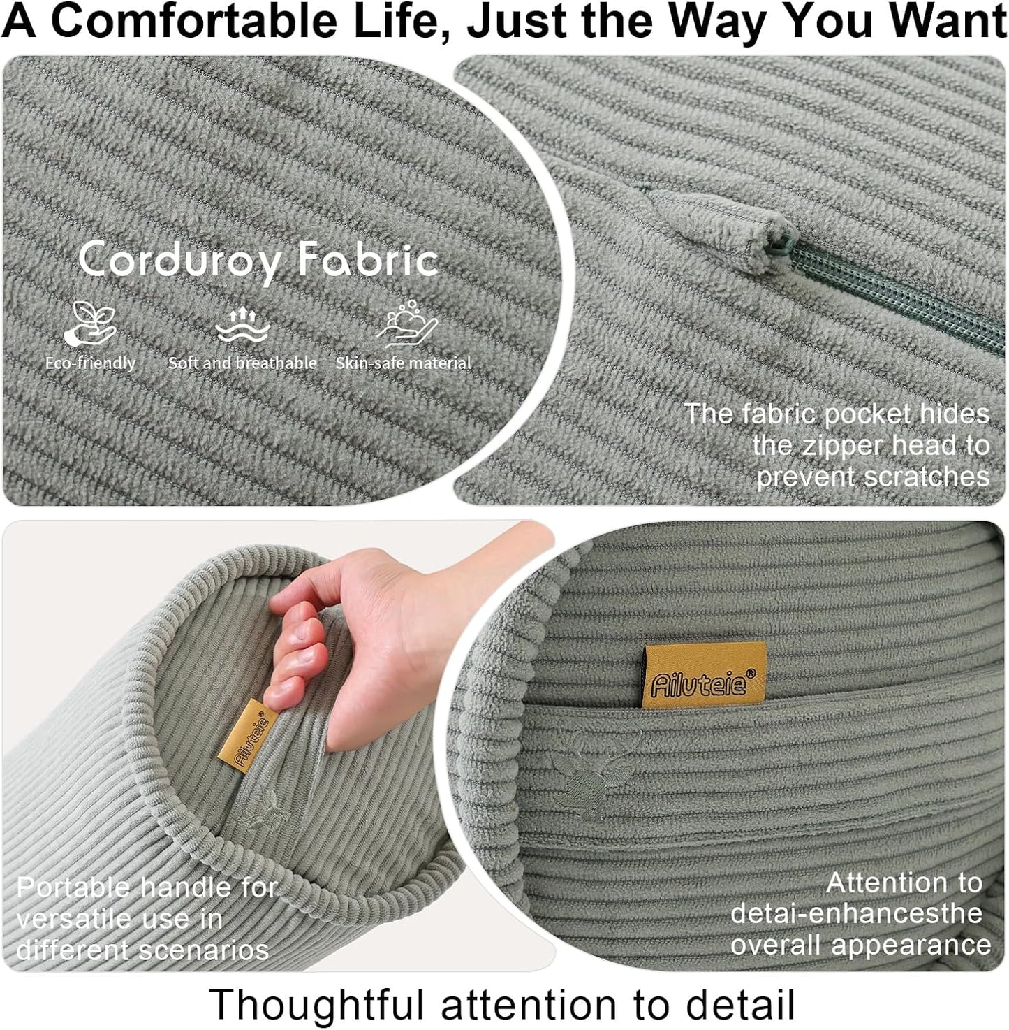 Corduroy Body Pillow, Round Bolster Cylinder Pillow for Adults, Soft Long Support Pillow for Bed & Sofa, Removable Washable Cover,59 x 7.87 Inches,Peacock Blue