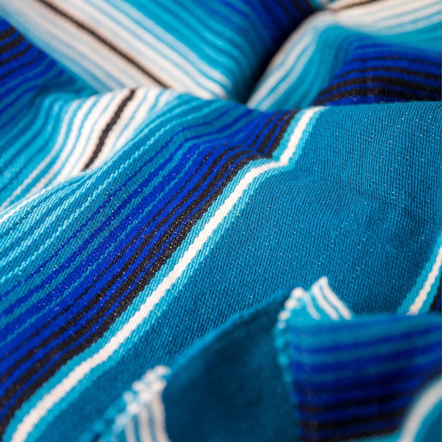 Benevolence LA Mexican Blanket, Authentic Handwoven Yoga Blanket & Outdoor Blanket, Made by Traditional Mexican Artisans, Saddle Blanket, Beach Blanket, Picnic Blanket, & Car Blanket 75 x 52 - Agua