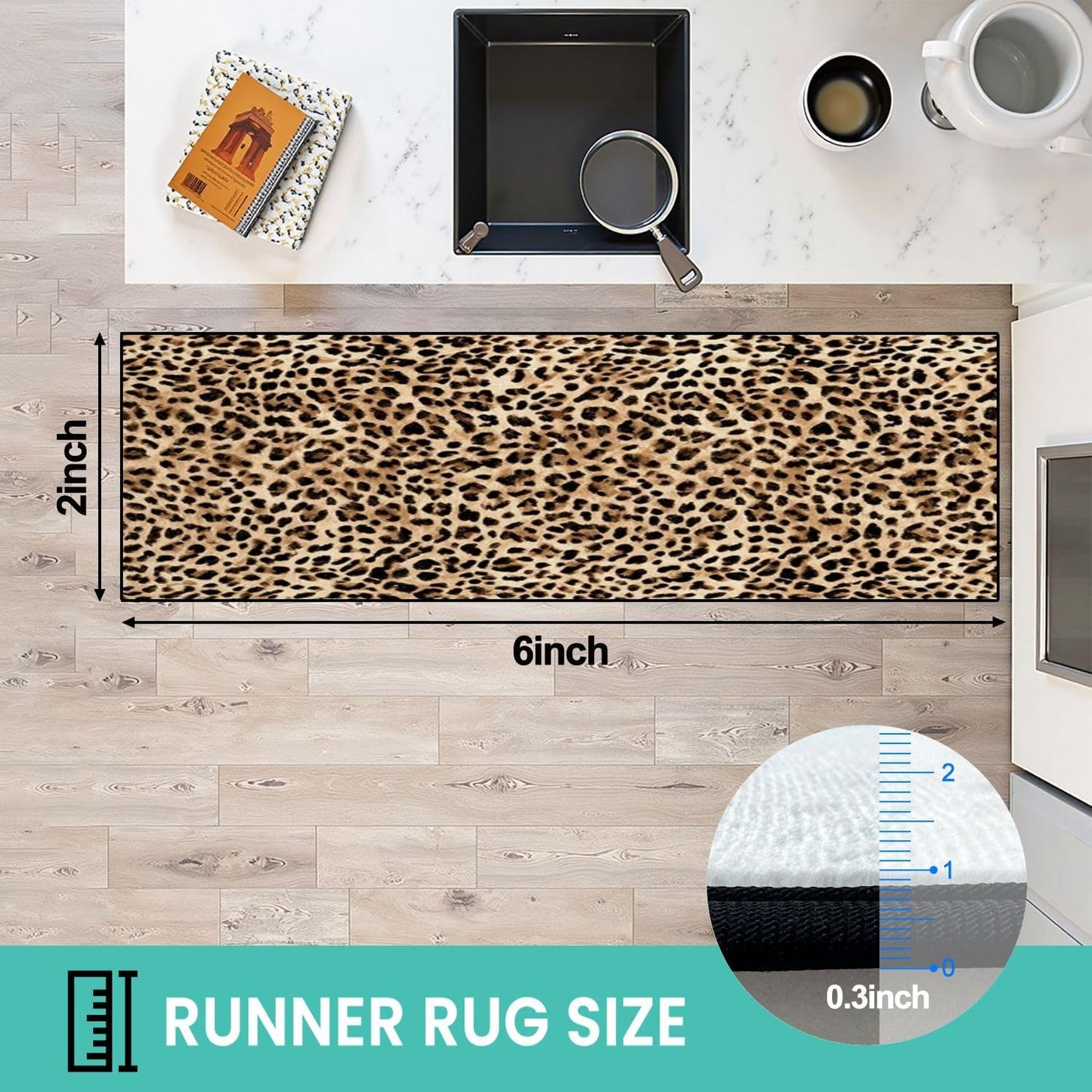 Runner Rug Washable 2x8 Leopard Print Seamless Leopard Skin Fashionable Cheetah Fur Non-Slip Hallway Area Rug Indoor Outdoor Home Decor for Entryway Bathroom Kitchen Carpet Yoga Floor Mat