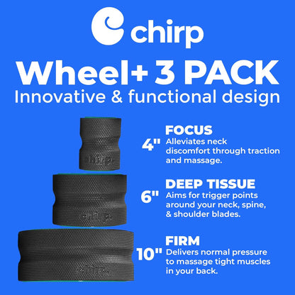 Chirp Wheel Foam Roller – Targeted Back & Neck Relief, Lumbar Spine Stretcher, Spinal Decompression Back Stretcher, Massage Roller with Density Foam for Physical Therapy, Supports 500lbs, 4-Pack Black