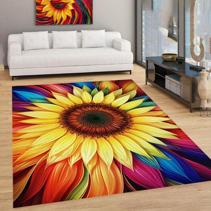 You are My Sunshine Sunflower Area Rug 6x8ft Beautiful Bee Butterfly Rug Indoor Low Pile Non-Shedding Carpet for Contemporary Retro Living Room Bedroom Yoga Mat Washable Non-Slip Rugs