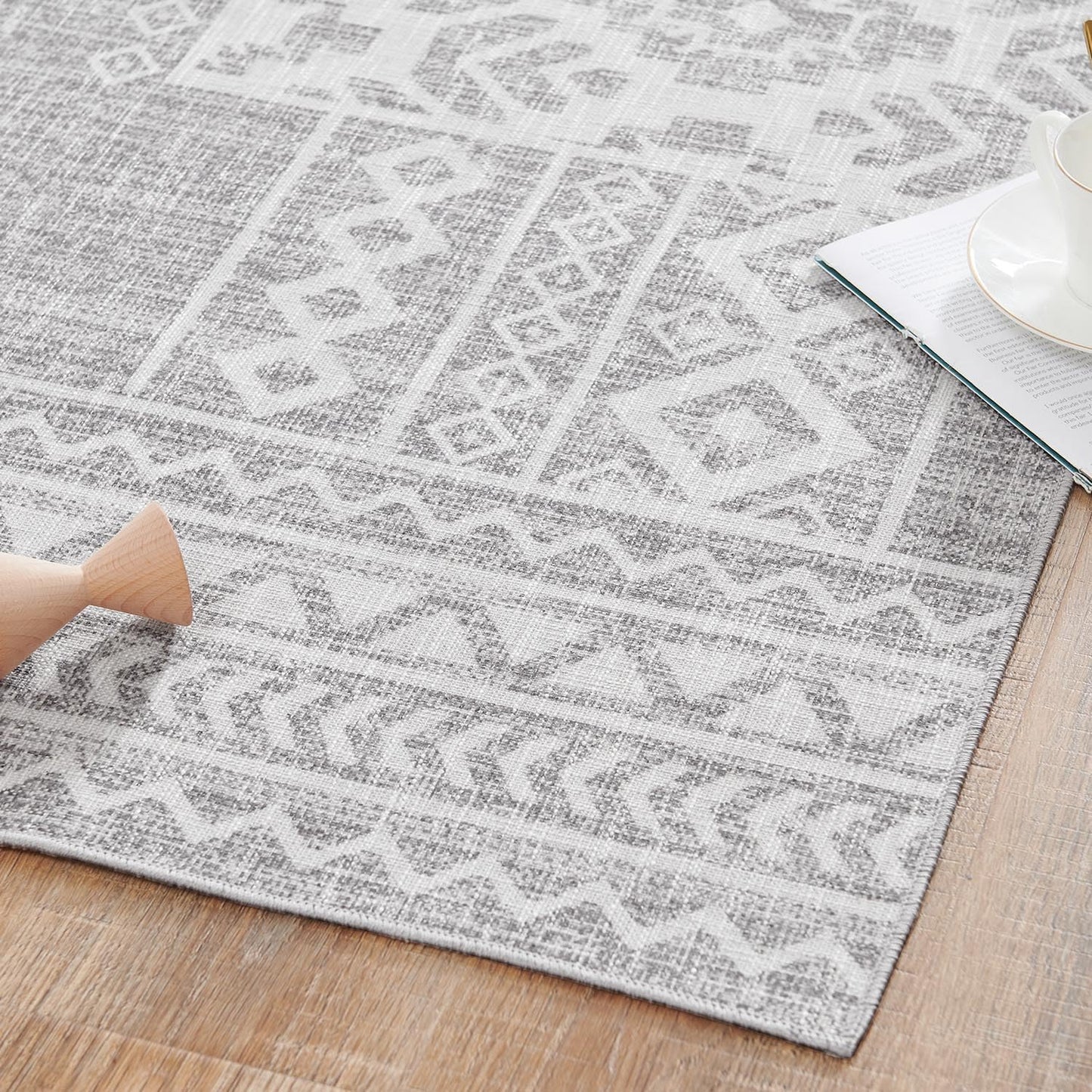 jinchan Area Rug 4x6 Ultra-Thin Washable Vintage Boho Geometric Entryway Rug Non-Slip Non-Shedding Carpet for Living Room Bedroom Blue Ivory