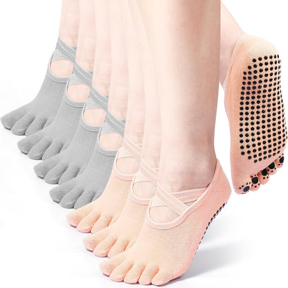 SATINIOR 7 Pairs Yoga Toe Socks with Grip Women Non Slip Sticky Full Toe Socks for Pilates, Ballet, Dance, Barefoot (Multi Colors)
