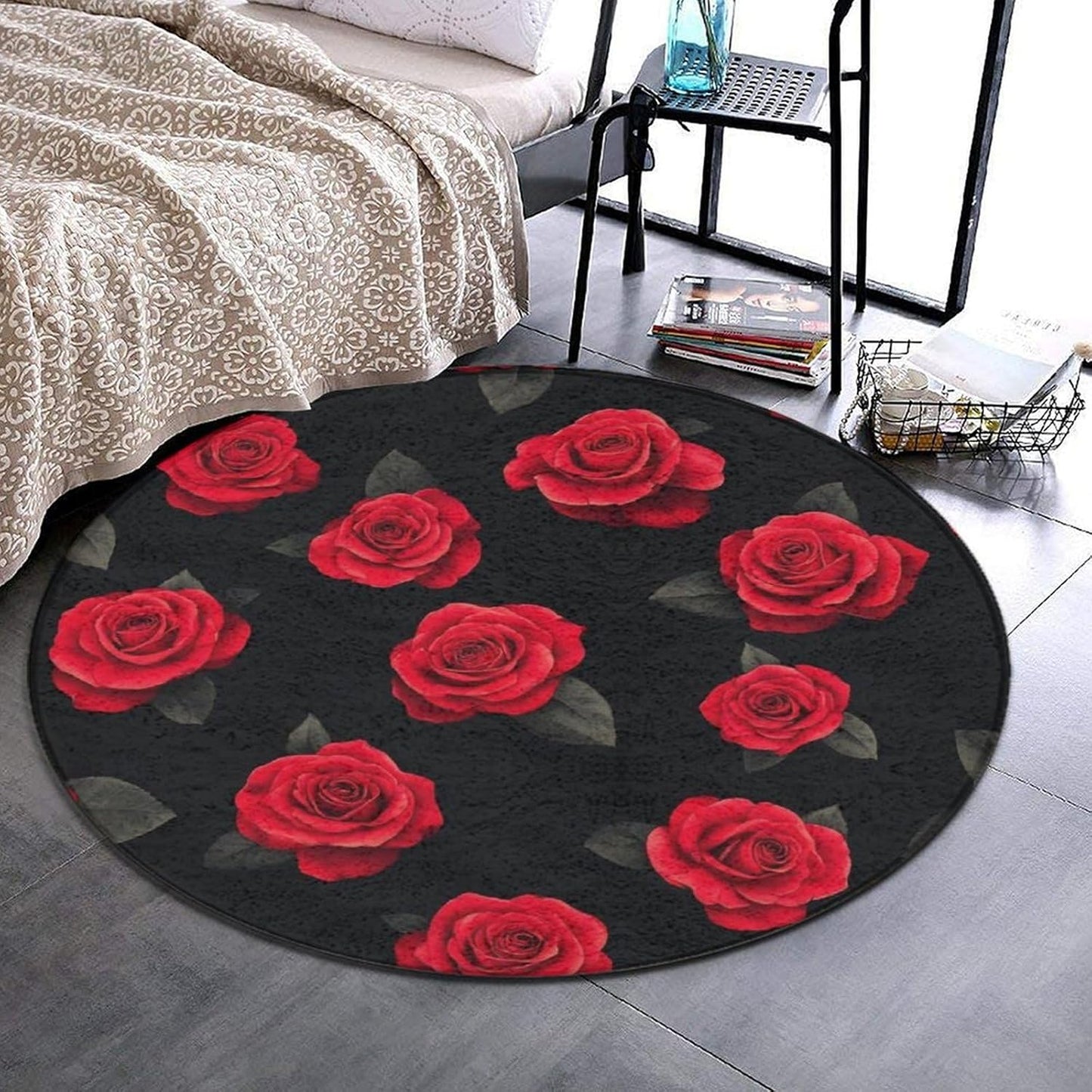 Large Home Decor Mat, Soft Round Yoga Carpet, Non Slip Machine Washable Home Office Circle Rug Gothic Witchy Sun Moon Mushroom Moth