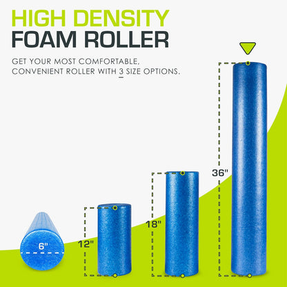 ProsourceFit High Density Foam Rollers 12 - inches long, Firm Full Body Athletic Massage Tool for Back Stretching, Yoga, Pilates, Post Workout Muscle Recuperation, Black