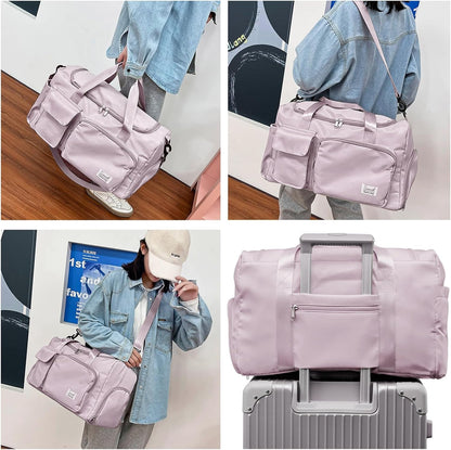 Suruid Travel Yoga Duffel Bag with Shoes Compartment Sports Gym Handbag with Dry Wet Separated Pocket for Training Men and Women, Overnight /Weekender Bag - Pink