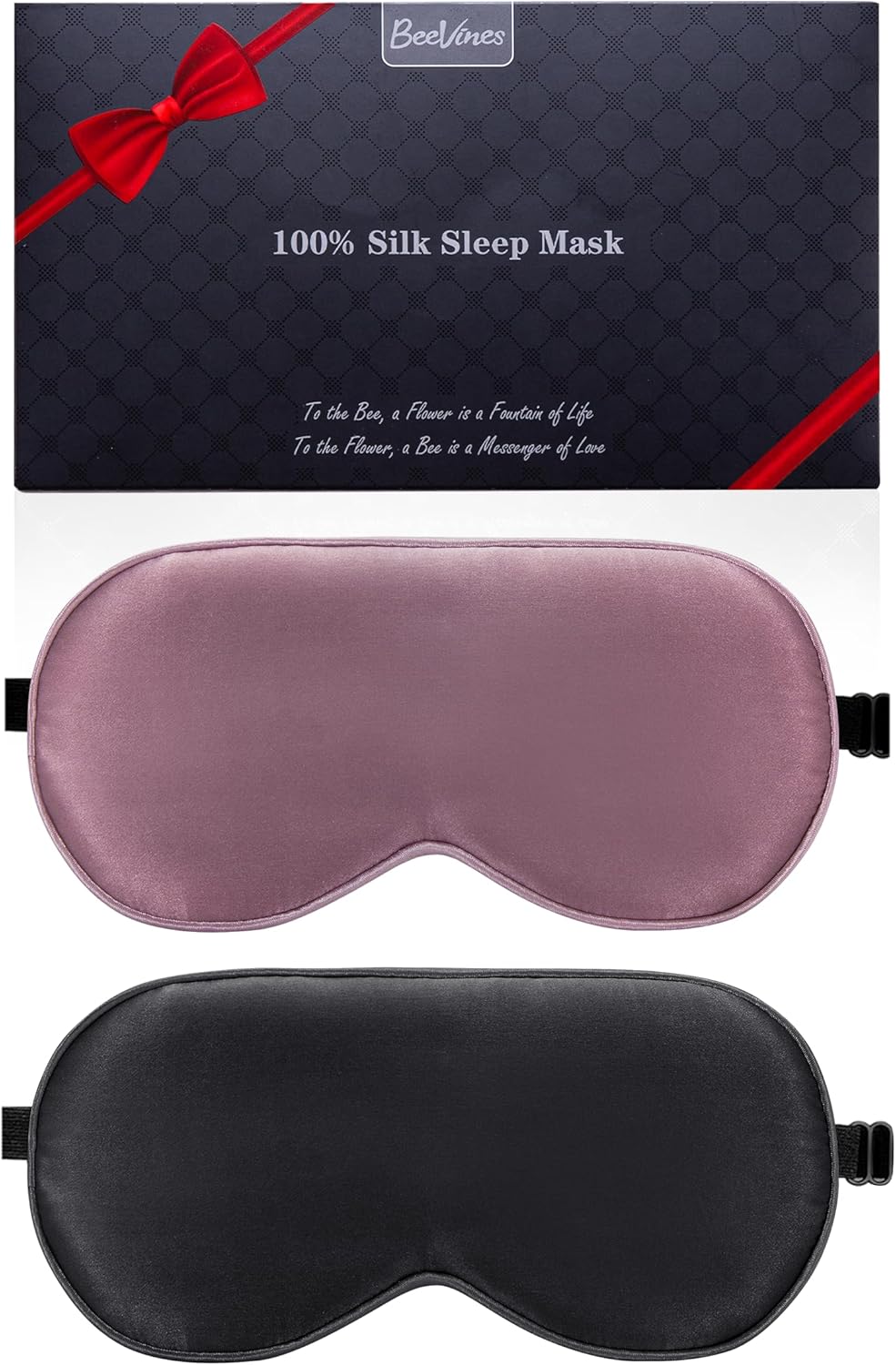 BeeVines 100% Real Mulberry Silk 2 Pack Sleep Mask, Natural Pure Silk Eye Masks with Adjustable Strap for Sleeping, 100% Block Light Eye Sleep Shade Cover, Reduces Puffy Eyes Traveling Gifts