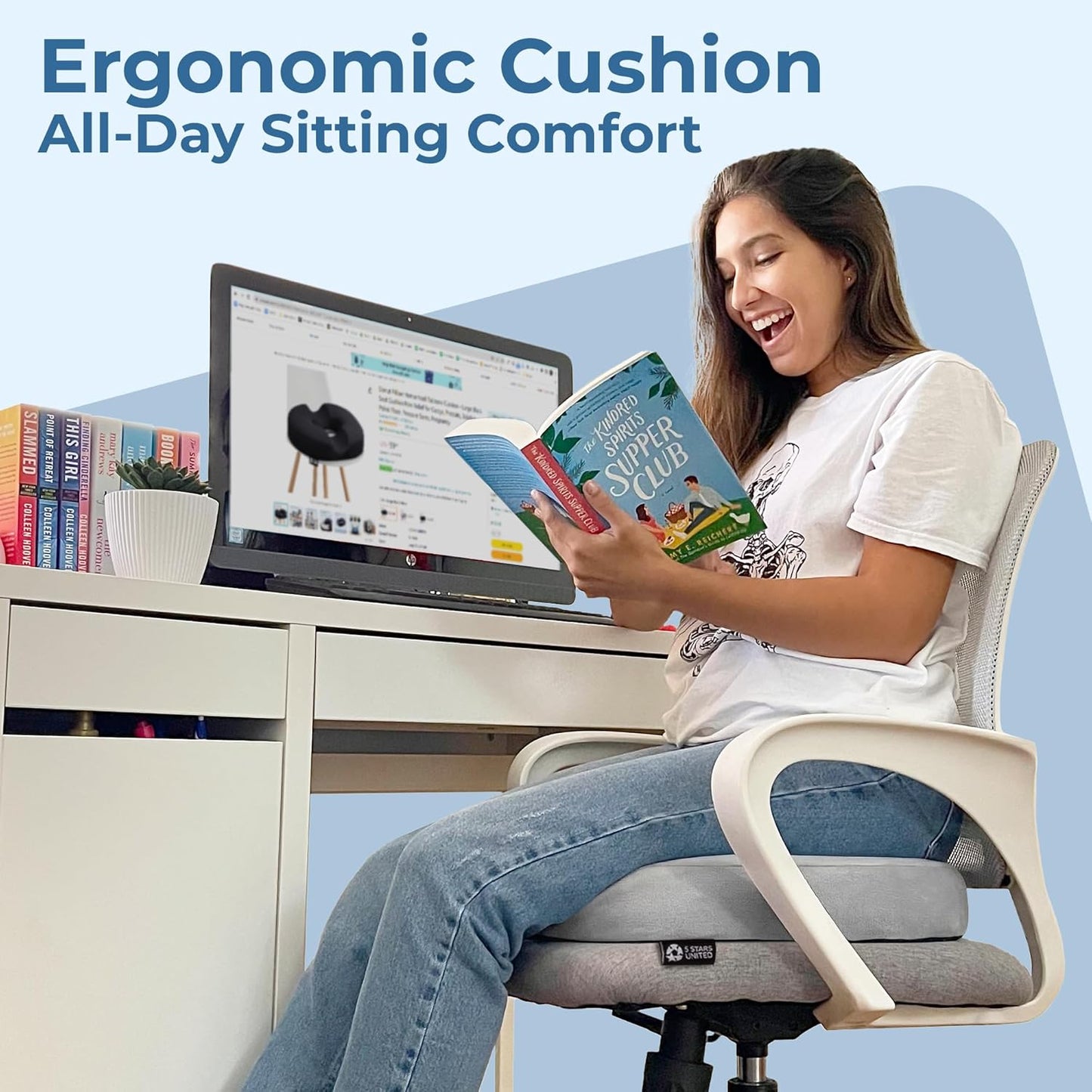 5 STARS UNITED Donut Pillow Hemorrhoid Tailbone Cushion – Large Floor Cushion for Pain Relief – Coccyx, Prostate, Sciatica, Pelvic Floor, Pressure Sores, Pregnancy, Postpartum Recovery, Black