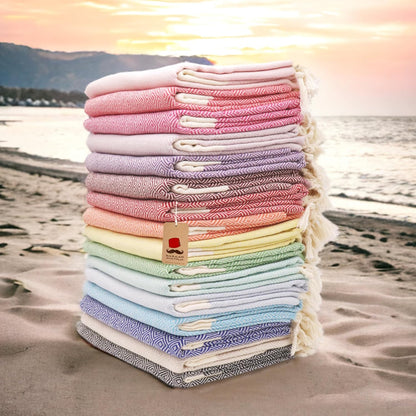 Bazaar Anatolia Turkish Beach Towel – 100% Cotton, Quick Dry, Lightweight and Sand Free – Perfect for Bathroom, Travel, Yoga, Camping, Oversized 71x39 inches - Diamond Black - Colors A