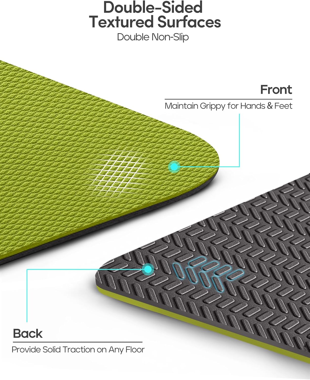 Heathyoga Yoga Mat Non Slip TPE Pilates Exercise Mats for Home Workout Gym Fitness Eco Friendly Thick Hot Yoga Mat with Strap Body Alignment,72"x 26" Thickness 1/4"