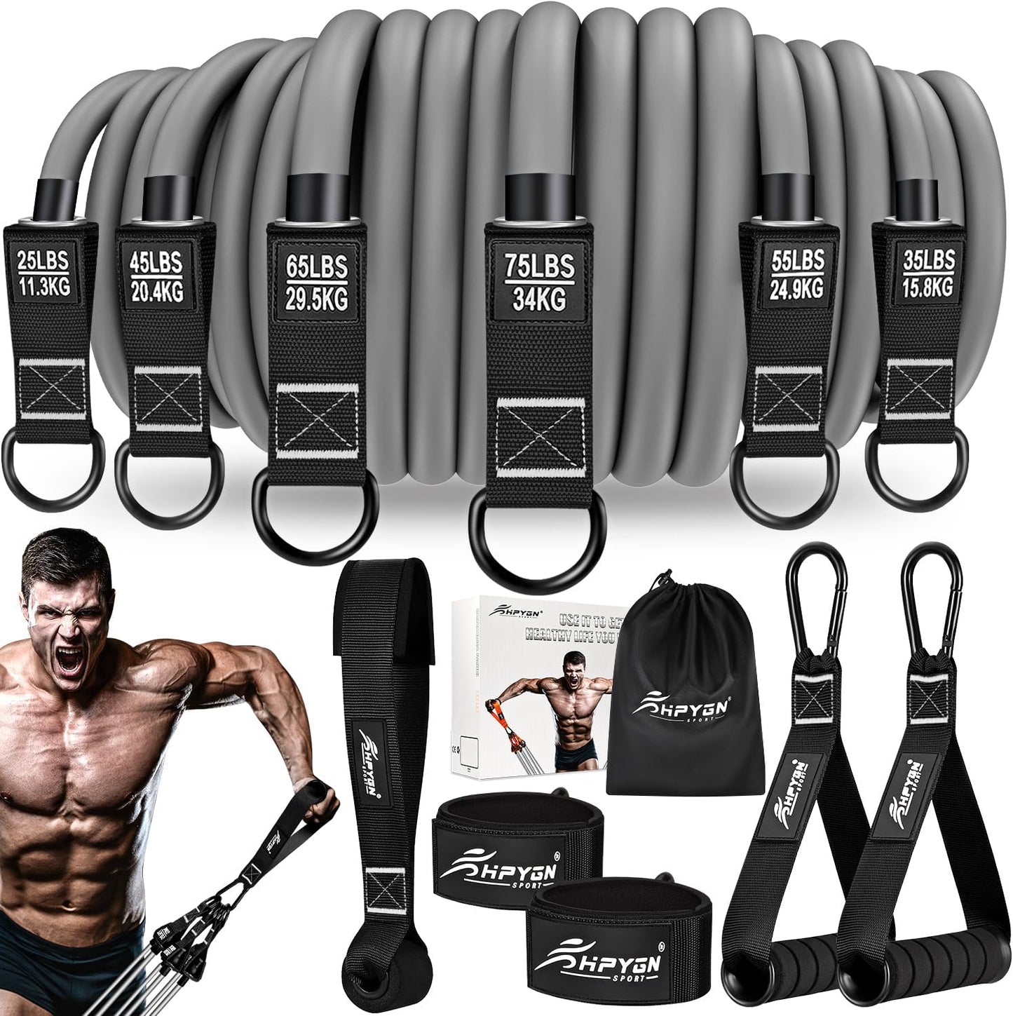 HPYGN Heavy Resistance Bands, 300LBS Exercise Bands for Working Out, Fitness Bands with Handles, Workout Bands for Men, Weight Bands Set for Muscle Training, Strength, Slim, Yoga, Home Gym Equipment