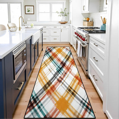 Runner Rug Washable 2x6 White Navy Blue Green Tartan Plaid Scottish Texture from Tartan Plaid Non-Slip Hallway Area Rug Indoor Outdoor Home Decor for Entryway Bathroom Kitchen Carpet Yoga Floor Mat