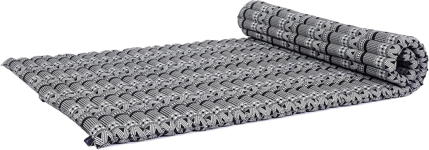 Leewadee - Kapok Roll Mat – Handcrafted Folding Sleep & Relaxation Mattress from Thailand, Ideal as Guest Bed, Camping Mat, Yoga Mat or Traditional Futon, 75 x 39 inches, Anthracite