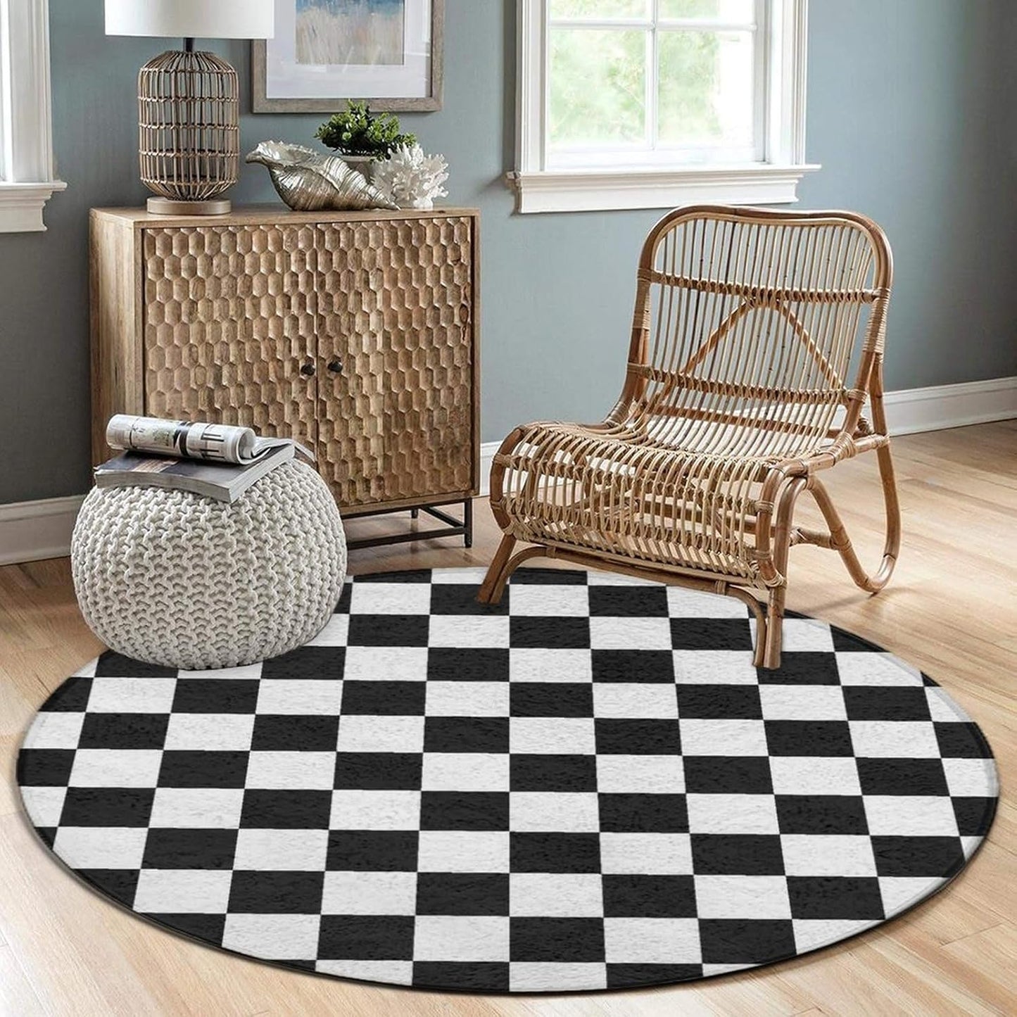 Soft Round Yoga Carpet, Large Home Decor Mat, Non-Slip Machine Washable Kitchen Office Circle Rug Compatible with Cool Norse Viking Vegvisir Runic Compass