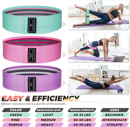 Renoj Resistance Bands for Working Out: 3-Set Professional Exercise Bands for Pilates, Yoga, Home Gym, Booty, Leg Training | Heavy/Medium/Light Fabric Loops for Women Men