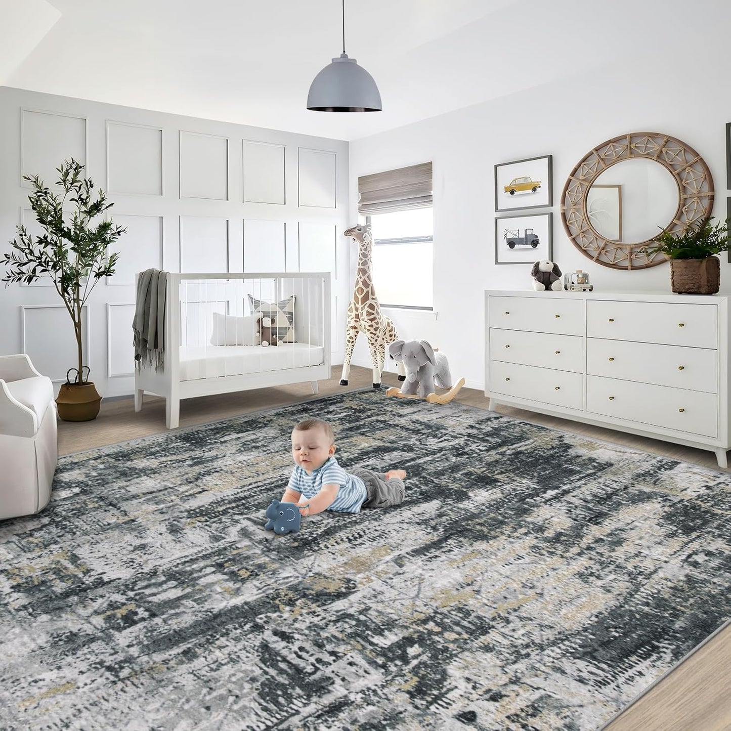 XLUEZ 8x10 Area Rugs for Living Room, Washable Modern Abstract Large Area Rug Neutral Soft Non Slip Kids Rug Stain Resistant Indoor Carpet for Bedroom Nursery Dining Children's Room(Blue, 8'x10')