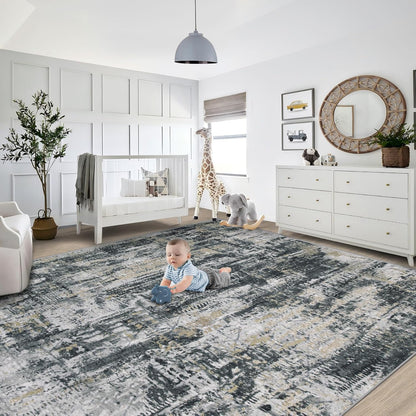 XLUEZ 8x10 Area Rugs for Living Room, Washable Modern Abstract Large Area Rug Neutral Soft Non Slip Kids Rug Stain Resistant Indoor Carpet for Bedroom Nursery Dining Children's Room(Blue, 8'x10')