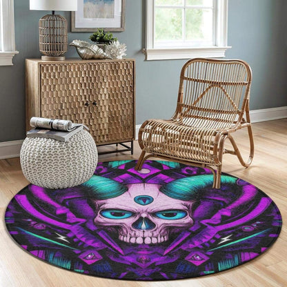 Home Decor Non Slip Kitchen Office Circle Rug, Machine Washable Modern Round Area Rug, Room Sofa Yoga Soft Round Carpet Purple Galaxy Trippy Space Astronaut Art, 36inch