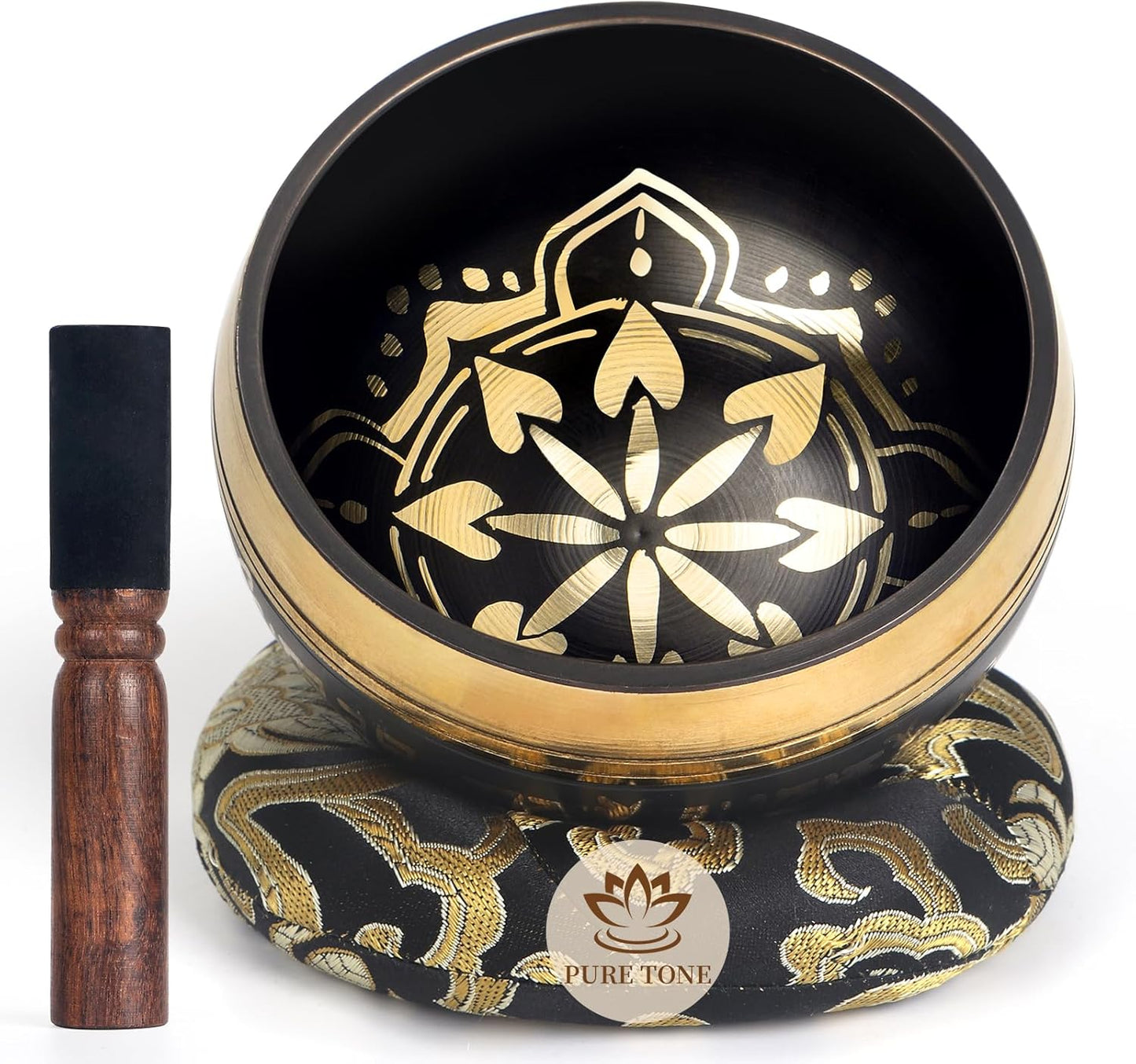 AKLOT HandMade Meditation Singing Bowl: Tibetan Sound Bowl Set with Pure Tone, Sound Bath Bowl with Cushion, Mallet, Carry Bag, Spiritual Gift for Chakra Clearing, Yoga, Prayer, Relaxation (5 Inch)