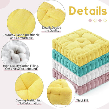 Jerify Floor Pillow Cushions Large Round Square Large Meditation Floor Pillow for Classroom Adult Meditation Picnic Party Seating Learning Daycare School(Square,Mixed Colors,4 Pcs)