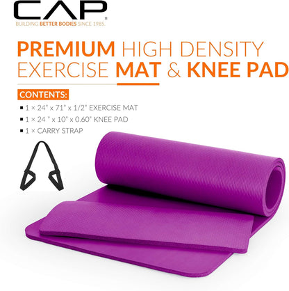 CAP Barbell 1/2-Inch High Density Exercise Yoga Mat with Strap | Multiple Options
