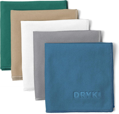 DRYKI Pocket-Sized Sweat Towels - The Original Sweat Absorbing Handkerchiefs - Quick-Dry Microfiber Sweat Rags for Face, Hands, & Body - Men & Women - Gym, Sports, and Work (Blue: 5 Pack)