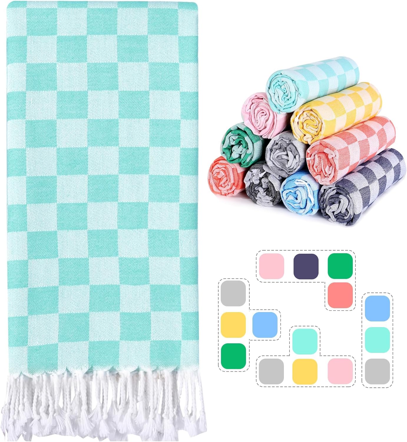 2 Packs Checkered Plaid Yoga Blanket Turkish Towel Extra Large Meditation Supplies Mat Cover Beach Blanket Women Birthday Gift for Mom Wife Sister Girlfriend Mother Adult Friend Husband Son Daughter