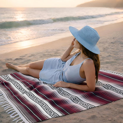 Hydration Nation Authentic Large Handwoven Mexican Blanket - Soft Yoga - Durable Serape - Lightweight Falsa, Beach, Camping, Picnic, Outdoor 70"x50" - Mandarin