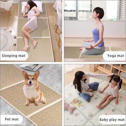 Japanese Tatami Mat Foldable Floor Mats Non-Slip Futon Mattress Sleeping Mat Summer Yoga Mat Indoor Outdoor Runner Rug Area Rug for Bedroom Living Room,Green