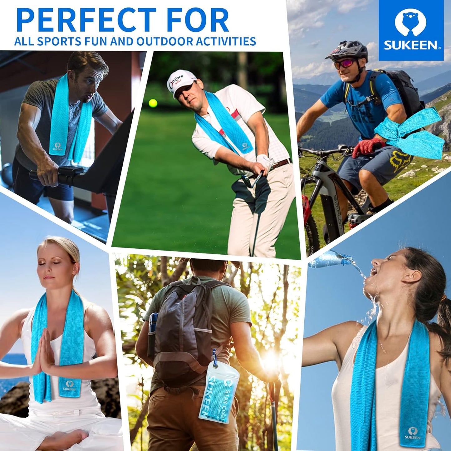 Sukeen [4 Pack Cooling Towel (40"x12"), Soft Breathable Chilly Microfiber Towel for Yoga,Sport,Running,Gym,Workout,Camping,Fitness,Workout & More Activities