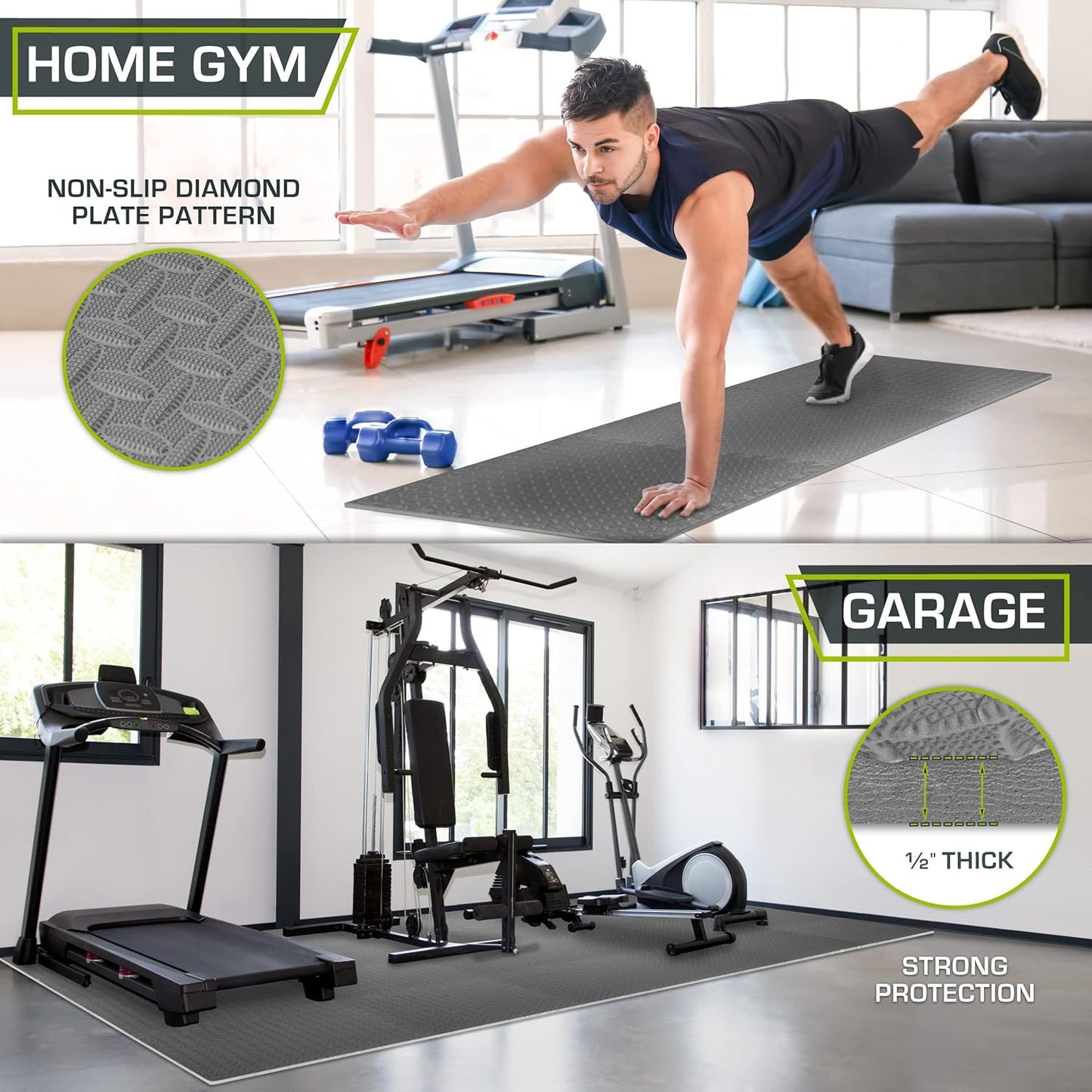 ProsourceFit Exercise Puzzle Mat ½-inch, EVA Interlocking Foam Floor Tiles for Home Gym, Workout Equipment, Kids Play Areas, Black, 24 SQ FT - 6 Tiles