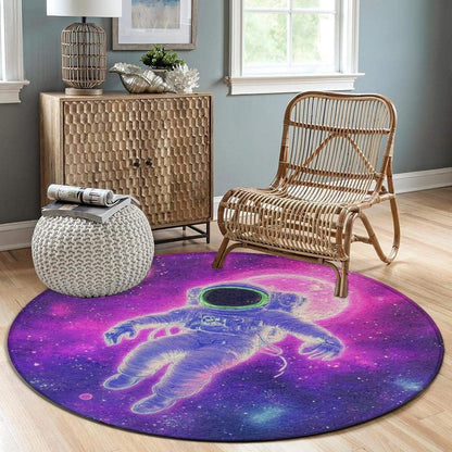 Home Decor Non Slip Kitchen Office Circle Rug, Machine Washable Modern Round Area Rug, Room Sofa Yoga Soft Round Carpet Purple Galaxy Trippy Space Astronaut Art, 36inch