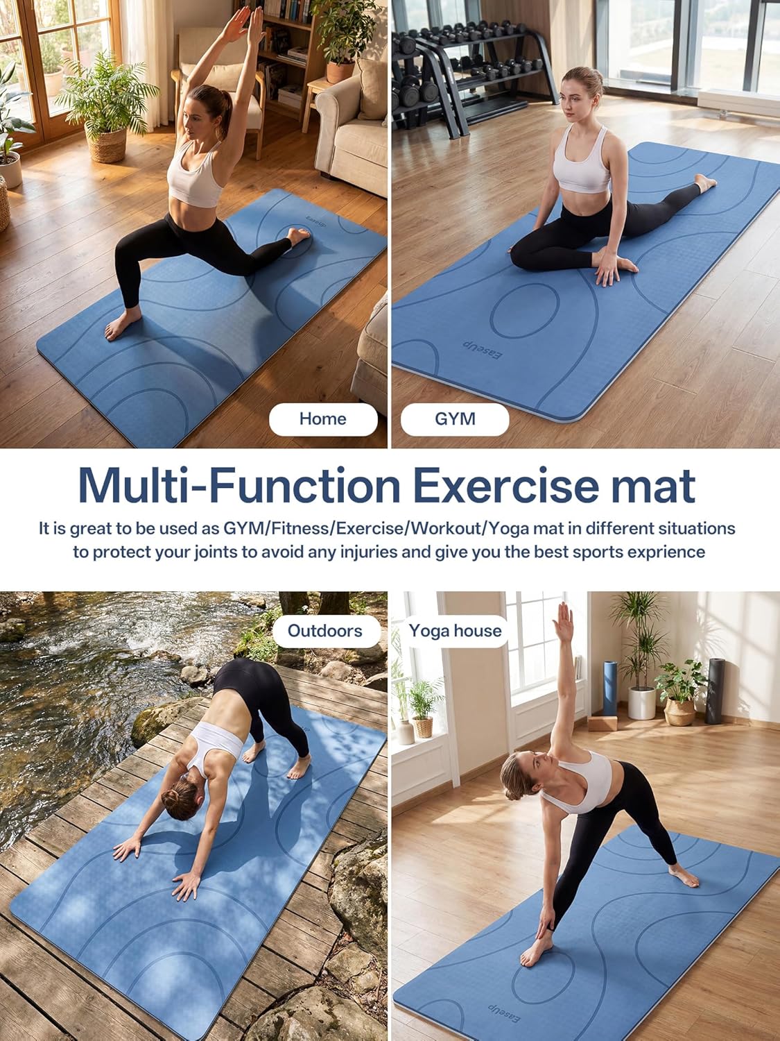 EaseUp Large yoga mat,73’x35.5’x0.4’,extra thick and wide,10mm pilates mat,non-slip exercise mat,workout mats for home gym