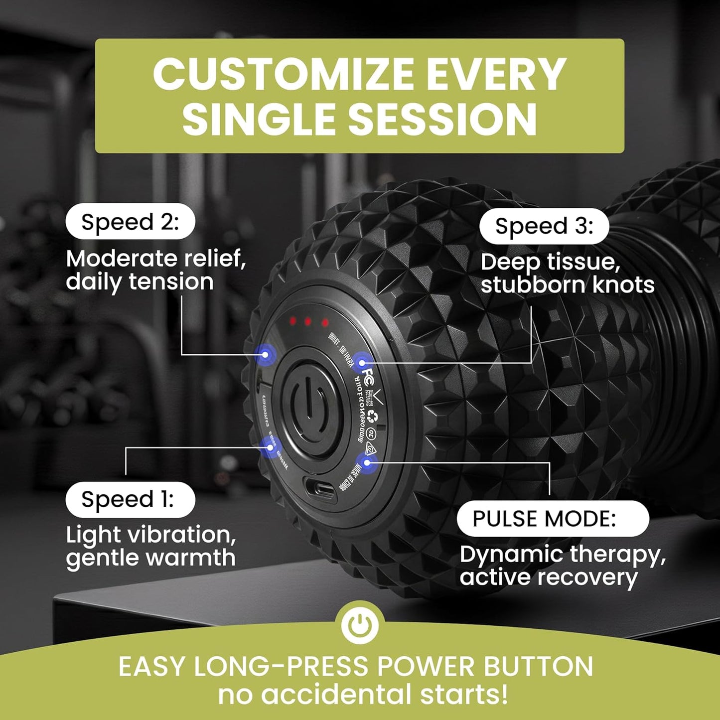 4-Speed Vibrating Peanut Massage Ball for Targeted Muscle Relaxation & Mobility Support | Textured Deep Pressure Roller | Compact & Rechargeable